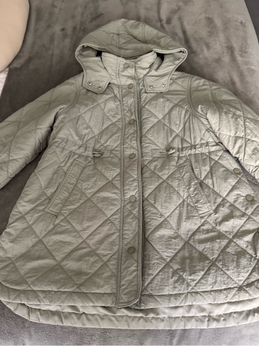 Zara Quilted Hooded Jacket in Sage Green